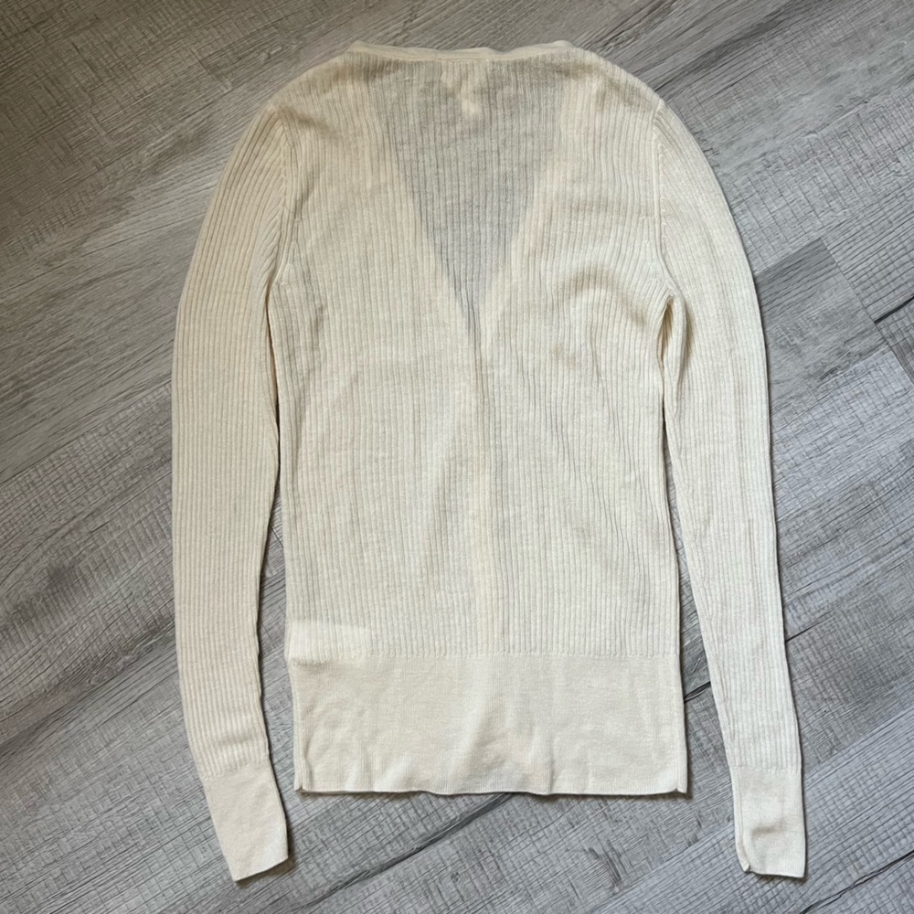 COS Cashmere Cream Ribbed Button-Up Cardigan - Picture 3 of 8